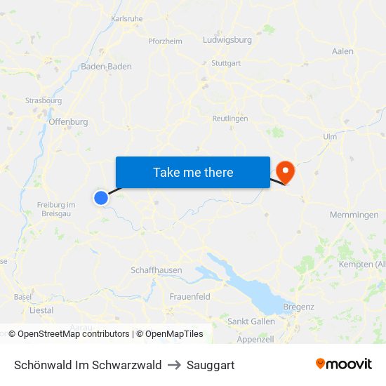 Schönwald Im Schwarzwald to Sauggart map
