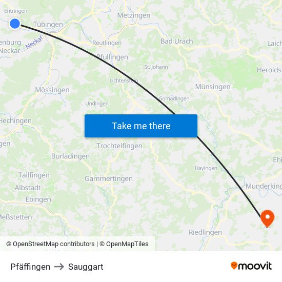 Pfäffingen to Sauggart map