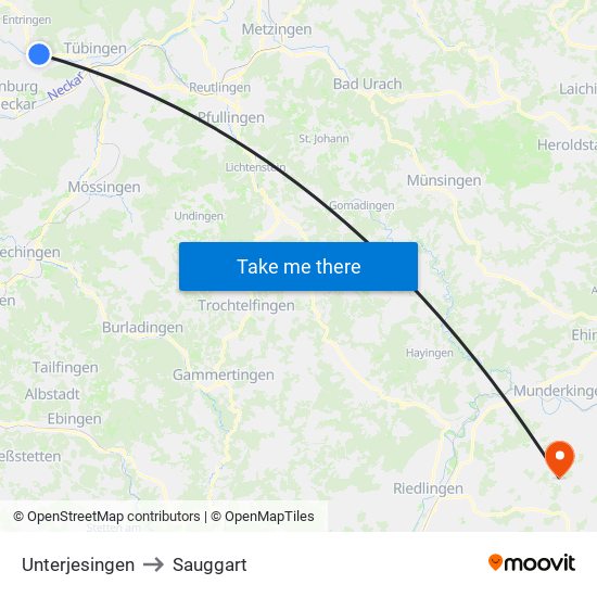 Unterjesingen to Sauggart map