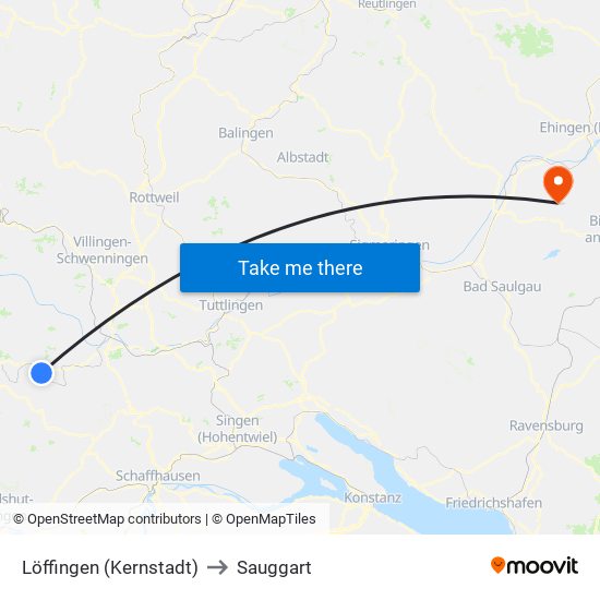 Löffingen (Kernstadt) to Sauggart map