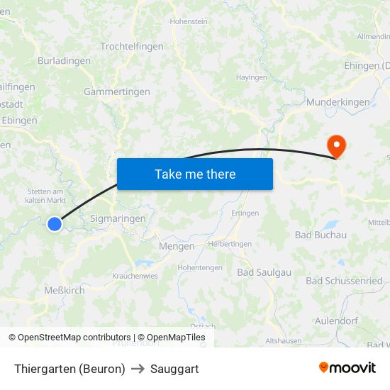 Thiergarten (Beuron) to Sauggart map