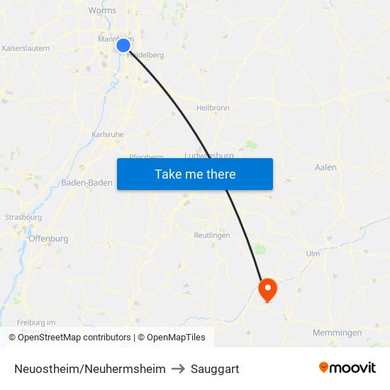 Neuostheim/Neuhermsheim to Sauggart map