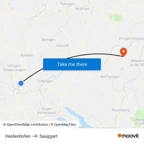 Heidenhofen to Sauggart map