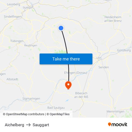 Aichelberg to Sauggart map