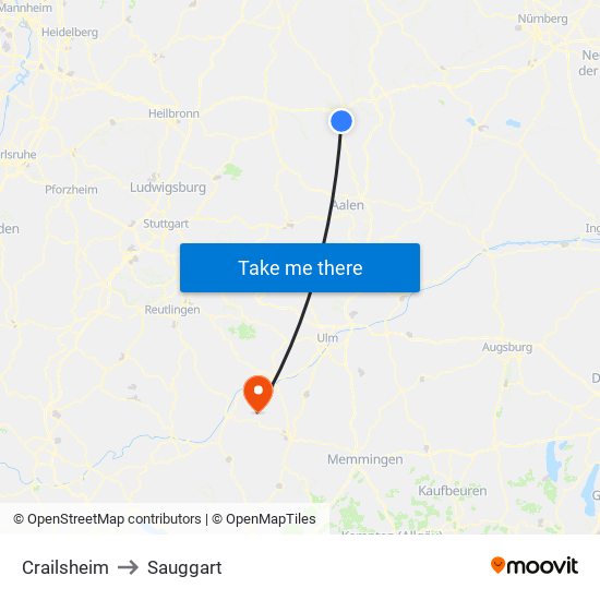 Crailsheim to Sauggart map