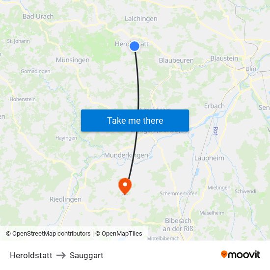 Heroldstatt to Sauggart map