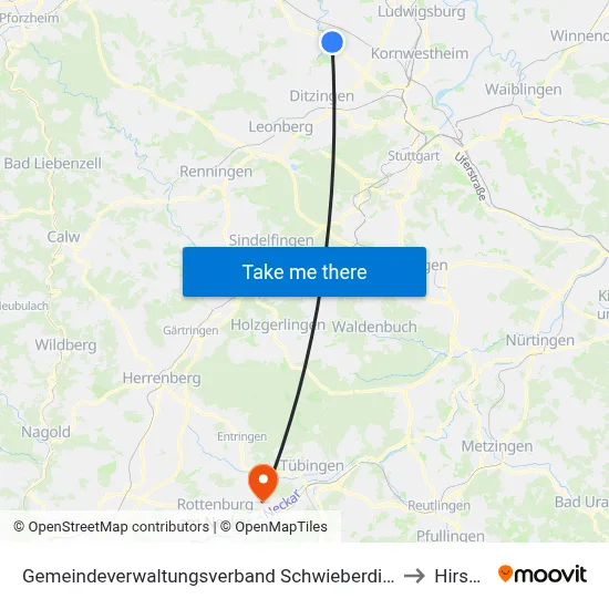 Gemeindeverwaltungsverband Schwieberdingen-Hemmingen to Hirschau map
