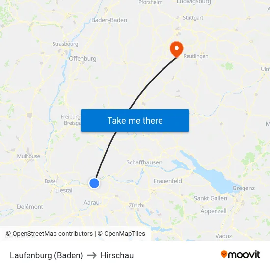Laufenburg (Baden) to Hirschau map
