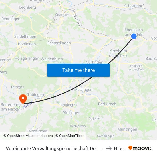 Vereinbarte Verwaltungsgemeinschaft Der Stadt Ebersbach An Der Fils to Hirschau map