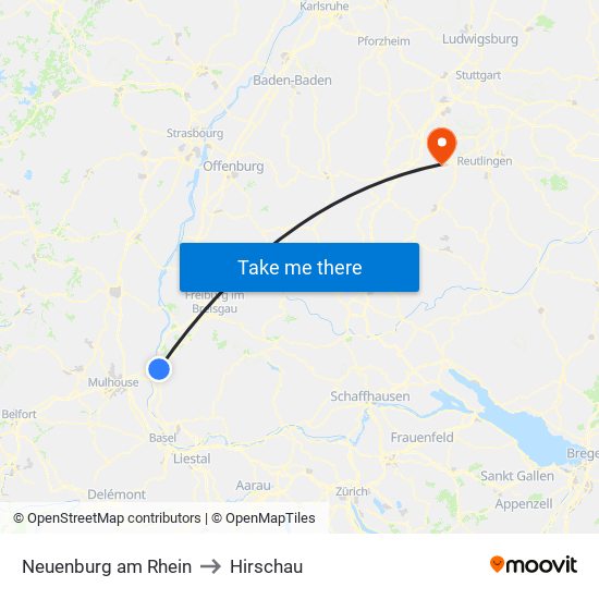 Neuenburg am Rhein to Hirschau map