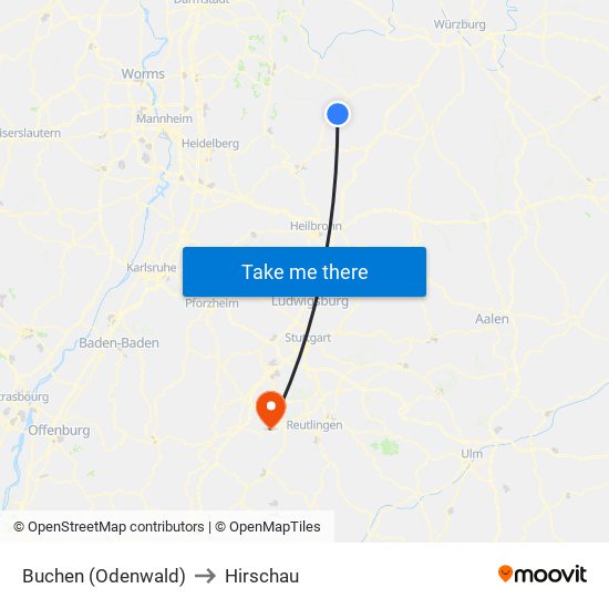 Buchen (Odenwald) to Hirschau map