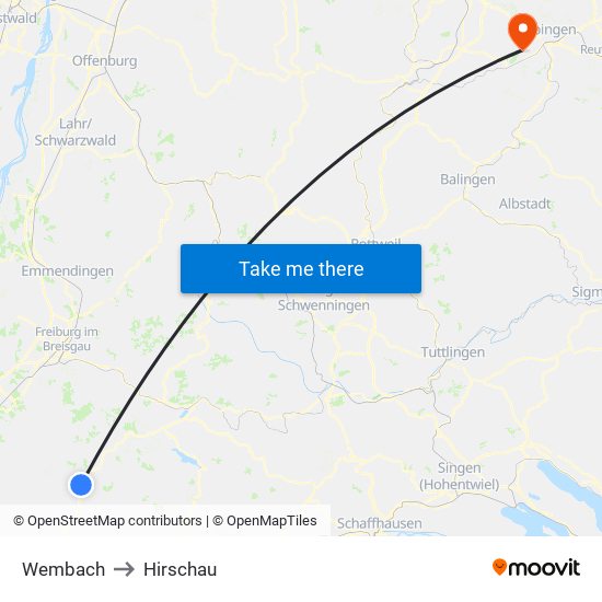 Wembach to Hirschau map