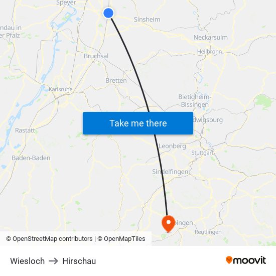 Wiesloch to Hirschau map