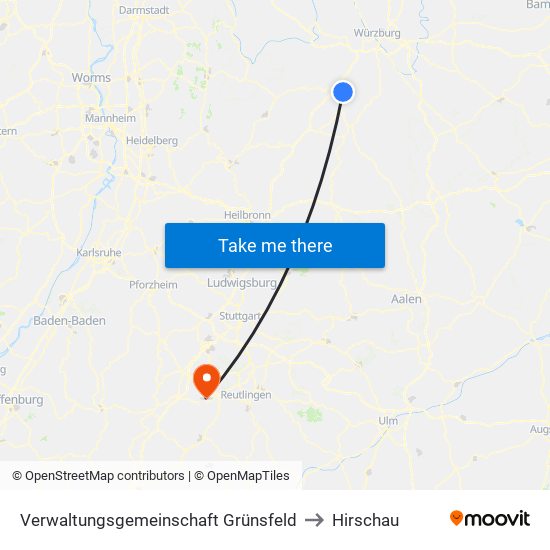 Verwaltungsgemeinschaft Grünsfeld to Hirschau map