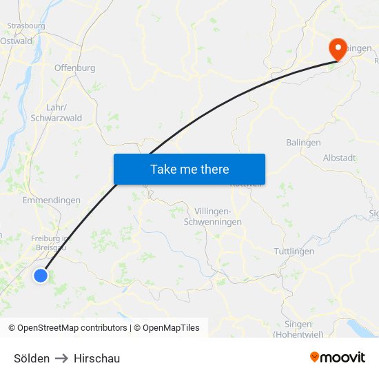 Sölden to Hirschau map