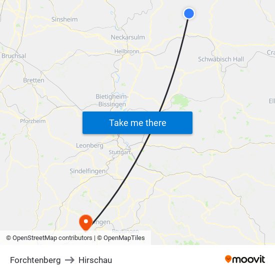 Forchtenberg to Hirschau map