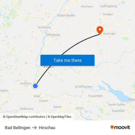 Bad Bellingen to Hirschau map