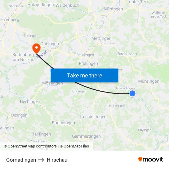 Gomadingen to Hirschau map