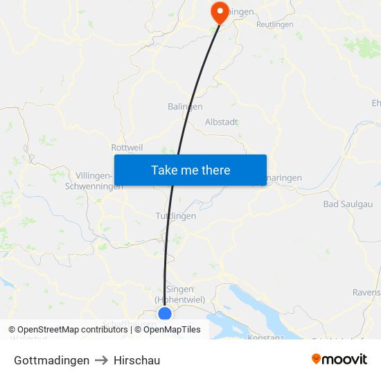 Gottmadingen to Hirschau map