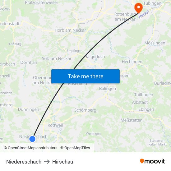 Niedereschach to Hirschau map