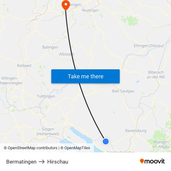 Bermatingen to Hirschau map