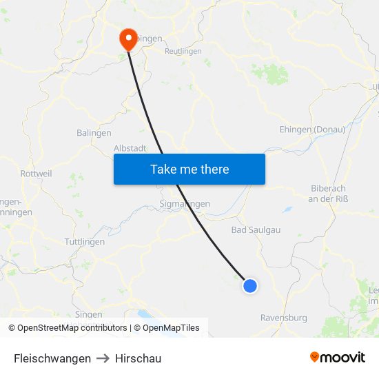 Fleischwangen to Hirschau map