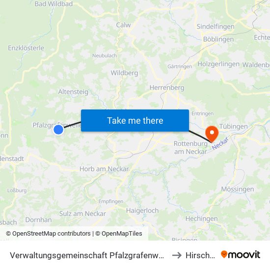Verwaltungsgemeinschaft Pfalzgrafenweiler to Hirschau map