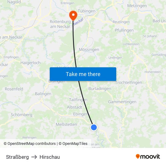 Straßberg to Hirschau map