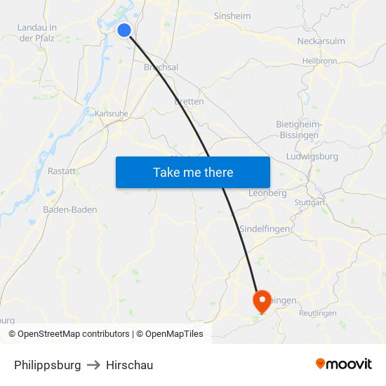 Philippsburg to Hirschau map
