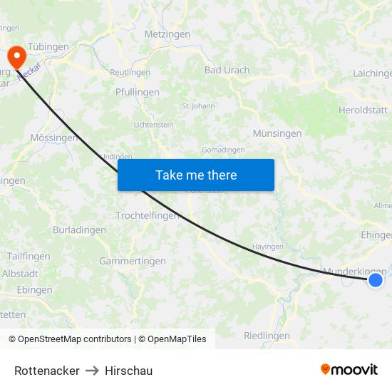 Rottenacker to Hirschau map