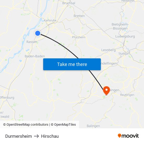 Durmersheim to Hirschau map