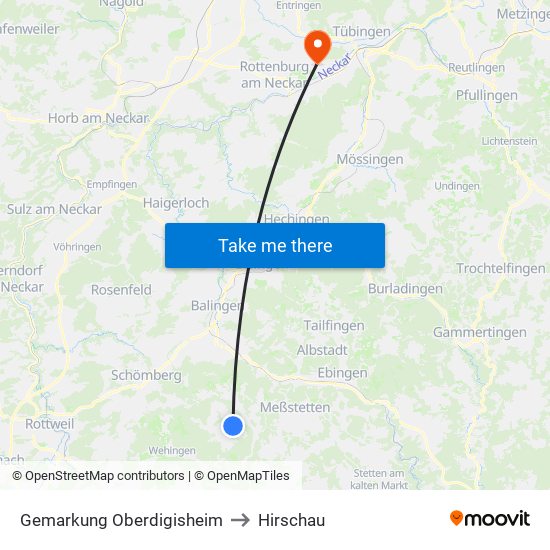 Gemarkung Oberdigisheim to Hirschau map