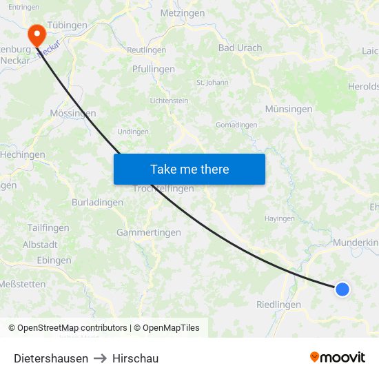 Dietershausen to Hirschau map