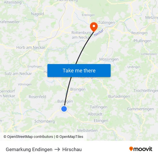 Gemarkung Endingen to Hirschau map