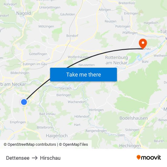 Dettensee to Hirschau map
