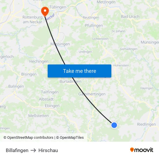 Billafingen to Hirschau map