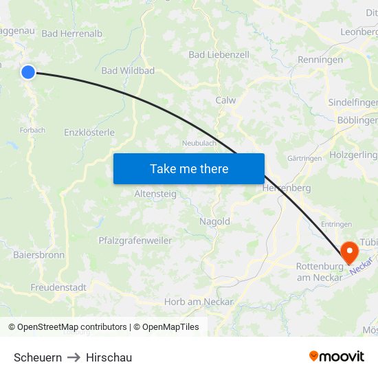Scheuern to Hirschau map