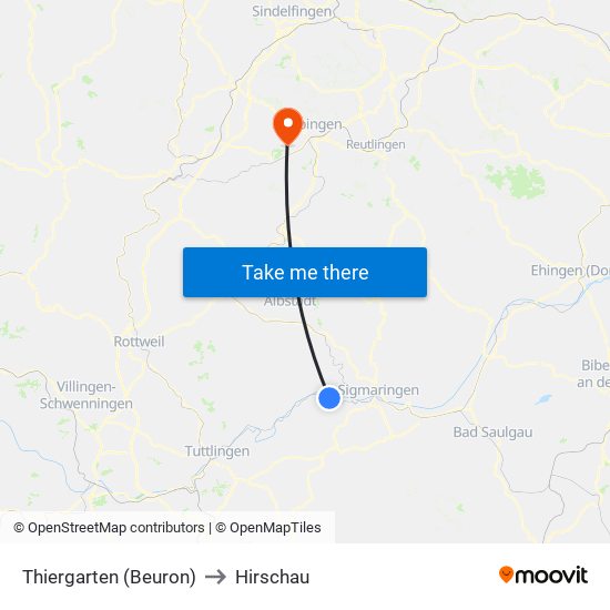 Thiergarten (Beuron) to Hirschau map