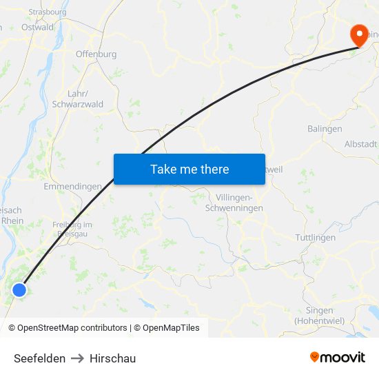 Seefelden to Hirschau map