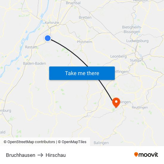 Bruchhausen to Hirschau map