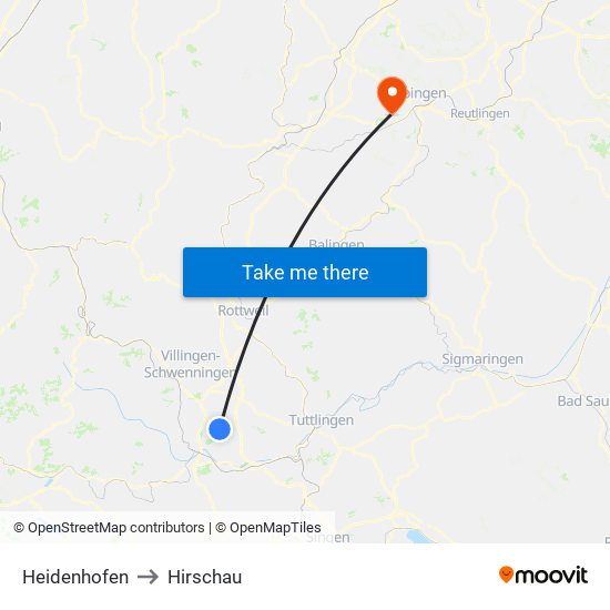 Heidenhofen to Hirschau map