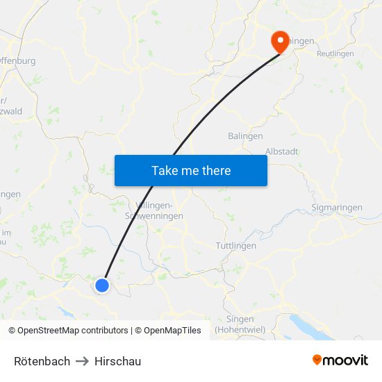 Rötenbach to Hirschau map