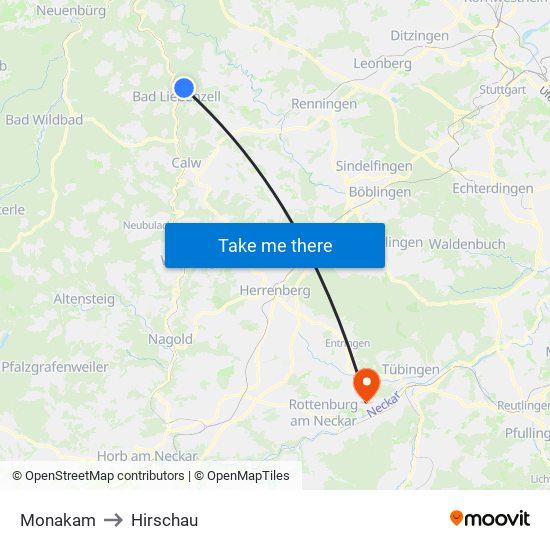 Monakam to Hirschau map