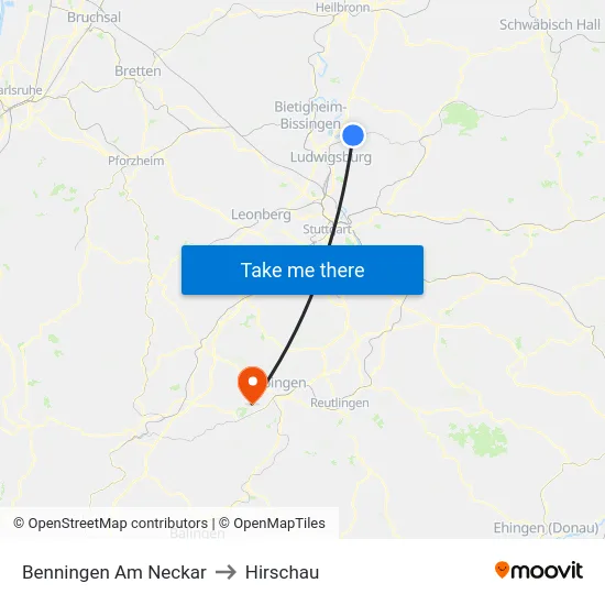 Benningen Am Neckar to Hirschau map