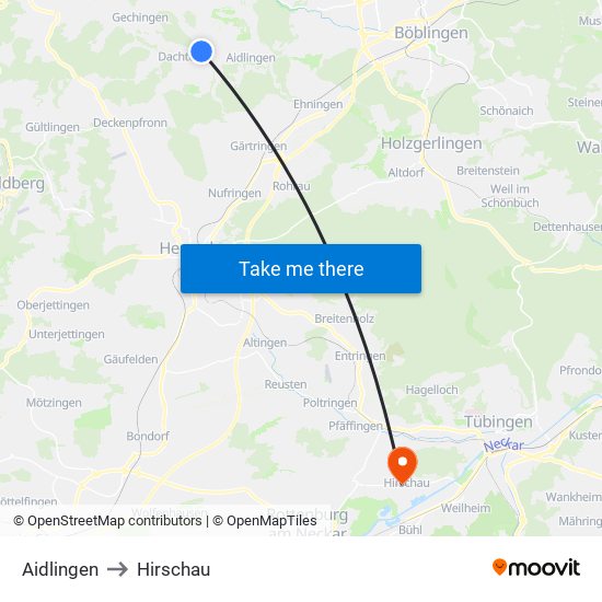 Aidlingen to Hirschau map