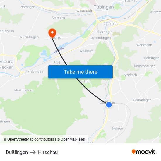 Dußlingen to Hirschau map