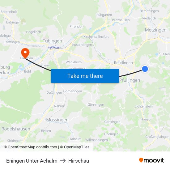 Eningen Unter Achalm to Hirschau map