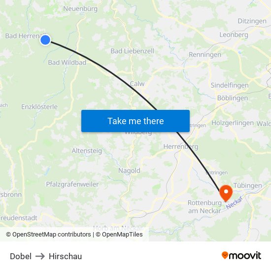 Dobel to Hirschau map