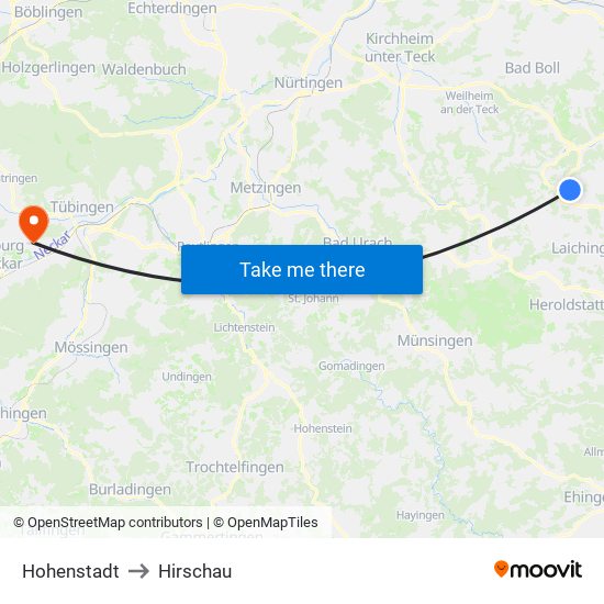 Hohenstadt to Hirschau map