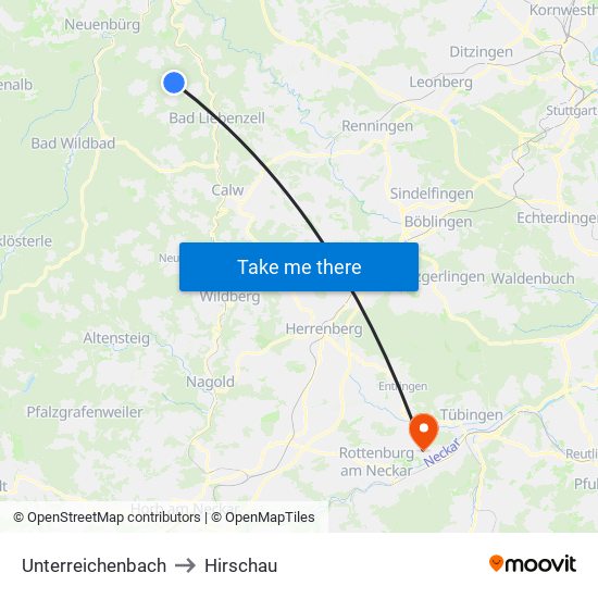 Unterreichenbach to Hirschau map